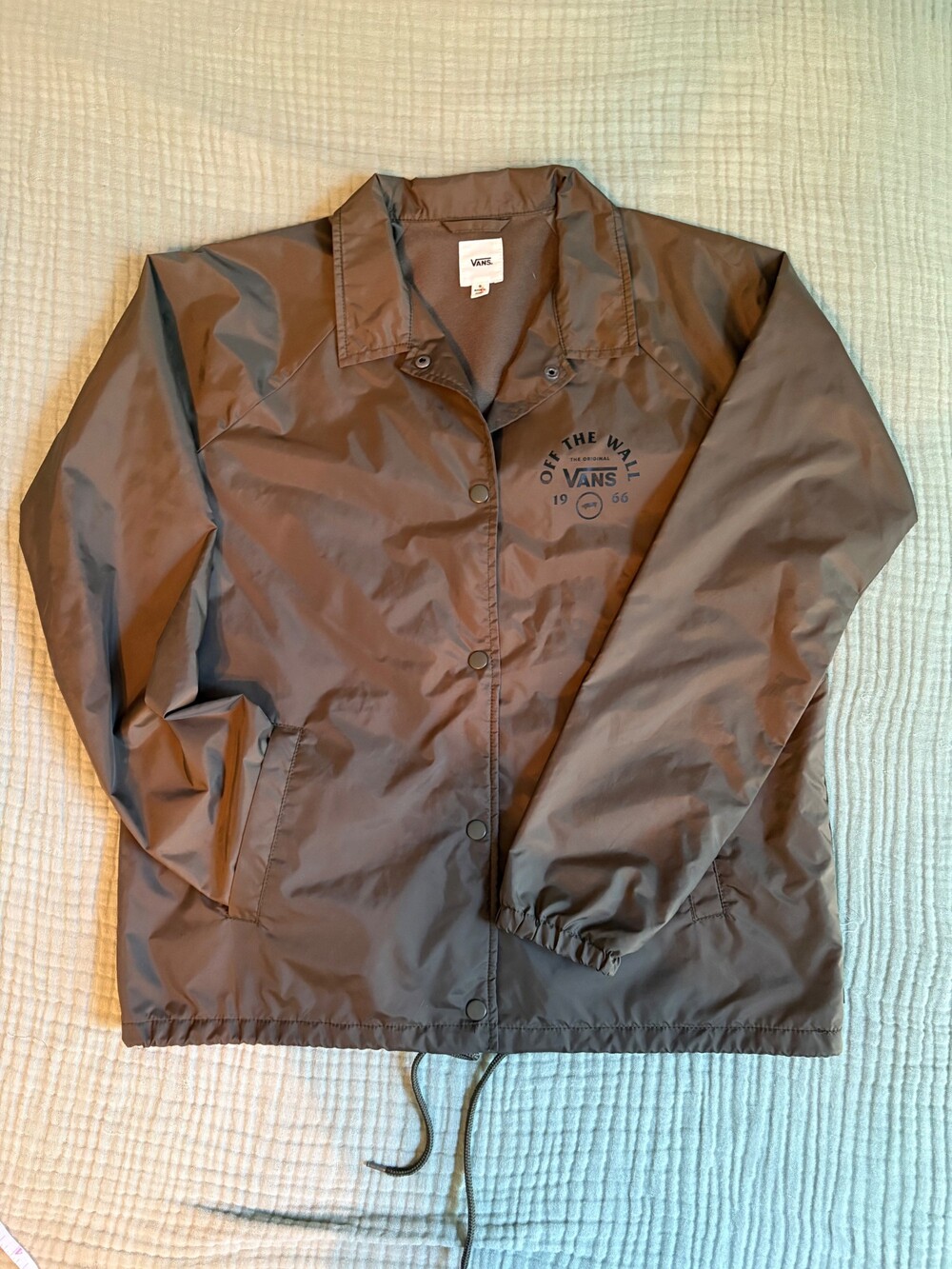 Vans Off The Wall Coaches Jacket Men’s Small Green Nylon Snap Front Skate